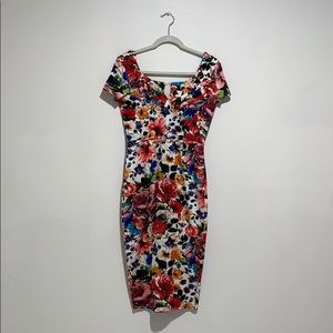 Unique Vintage Floral Print Pencil Dress
